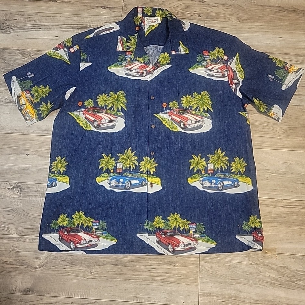 Pacific Legend Hawaiian Shirt‎ Mens 2XL AllOver Print Classic Cars USA Made VGT